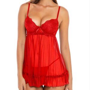 Rene Rofe Push Up Babydoll with G-String Thong - 2 Piece Set